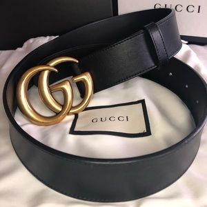Gucci Women’s Black Leather Belt w Double G Buckle